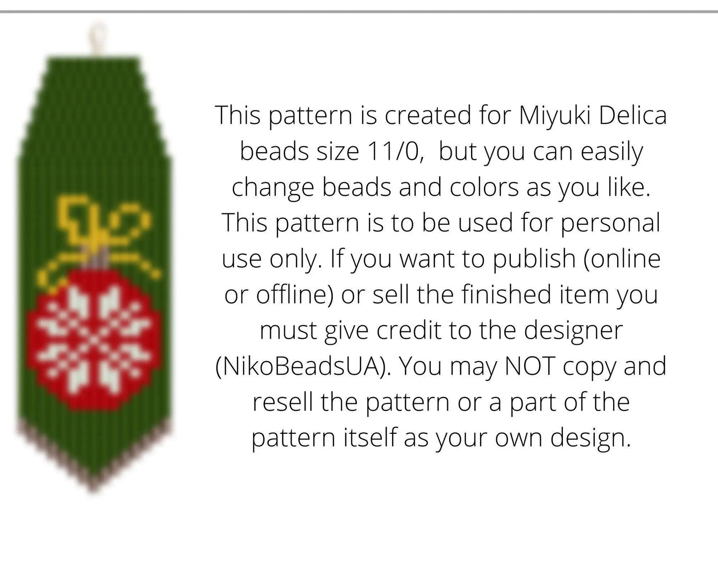 Christmas Ornaments Brick Stitch pattern for fringe beaded earrings - NikoBeadsUA