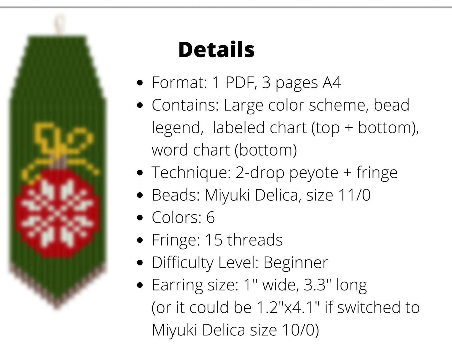 Christmas Ornaments Brick Stitch pattern for fringe beaded earrings - NikoBeadsUA