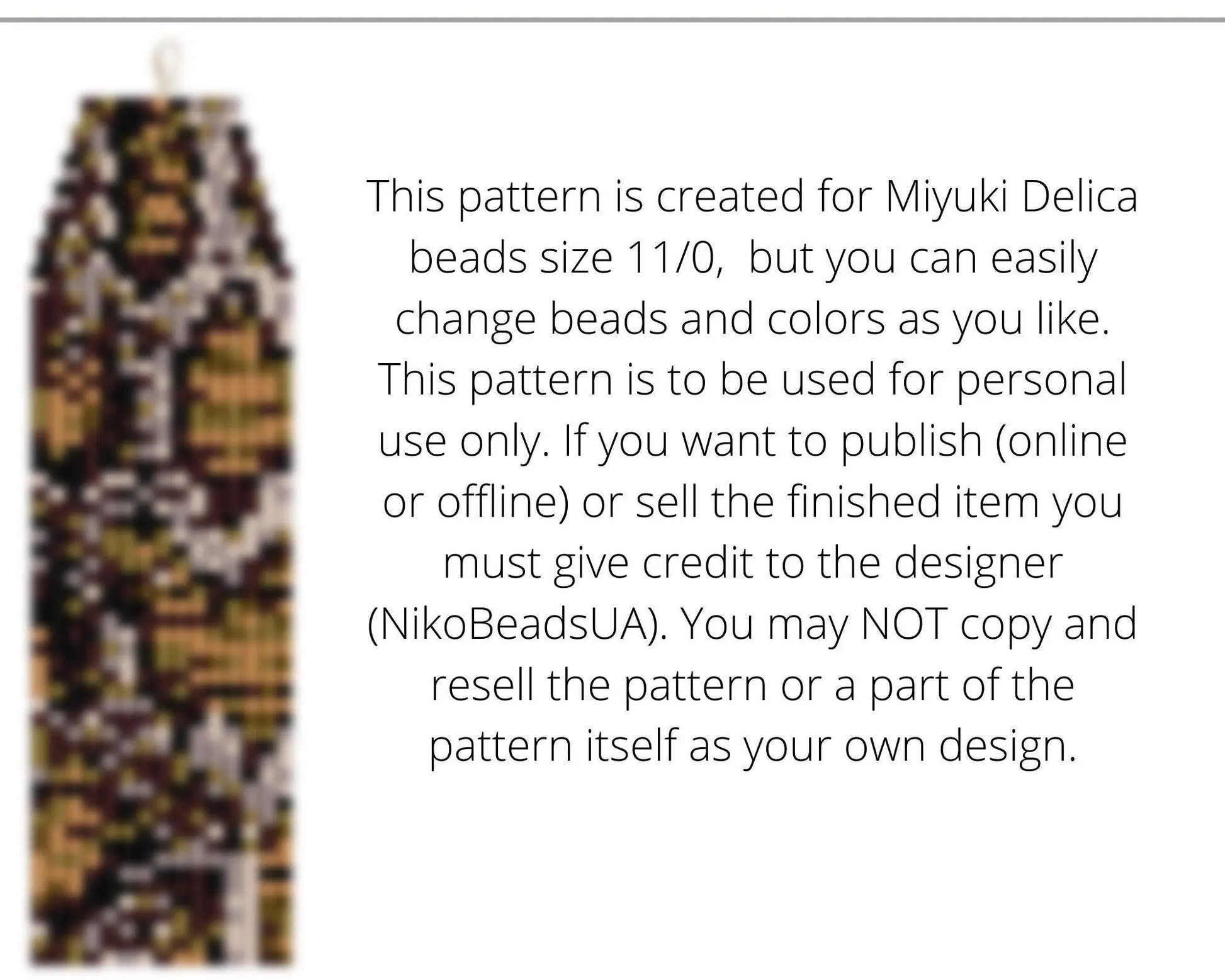 Snake Brick Stitch pattern for fringe beaded earrings - NikoBeadsUA