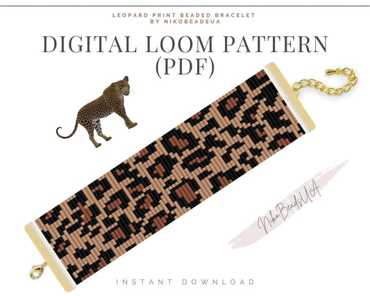 Leopard Print Loom pattern for wide beaded bracelet - NikoBeadsUA