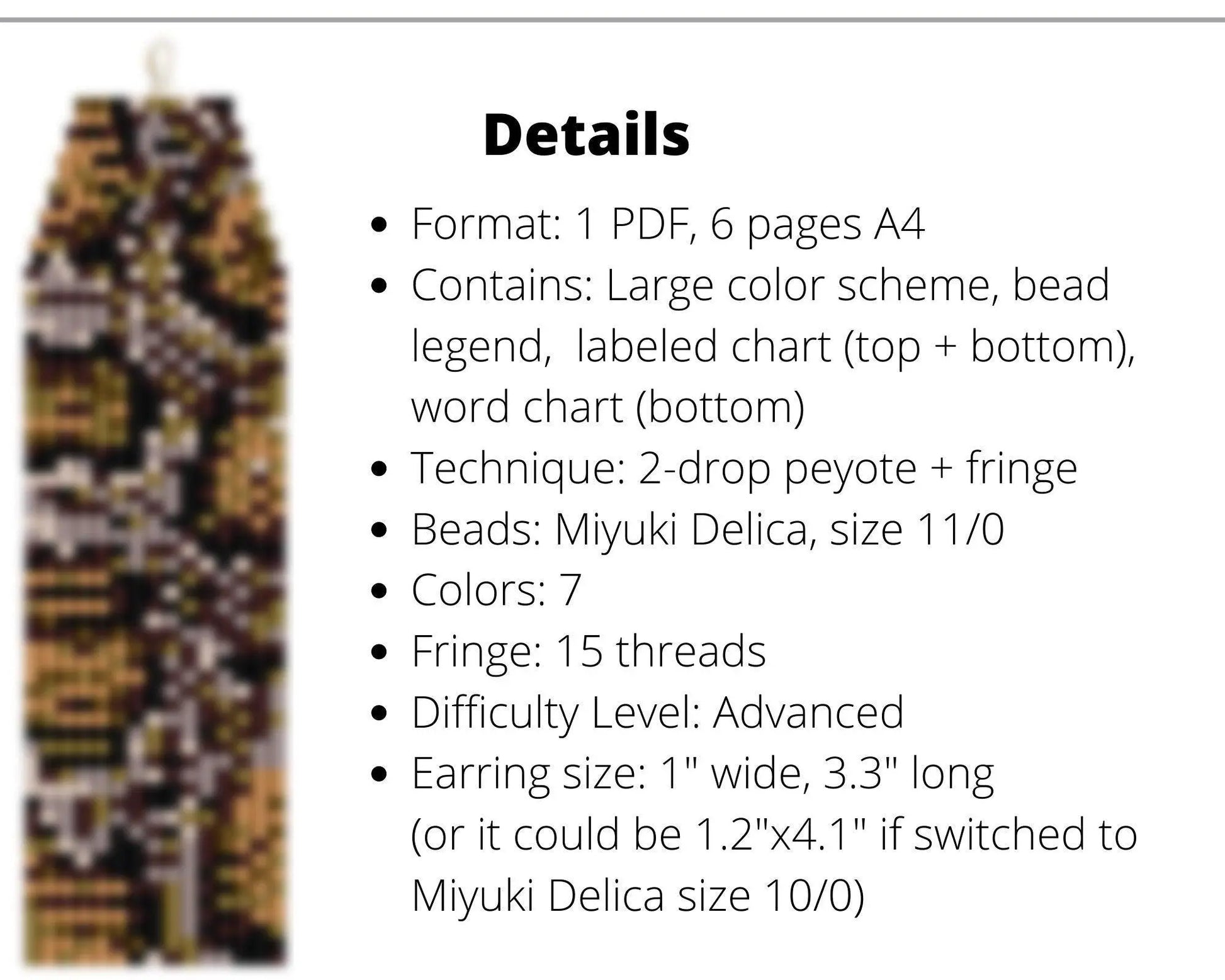 Snake Brick Stitch pattern for fringe beaded earrings - NikoBeadsUA
