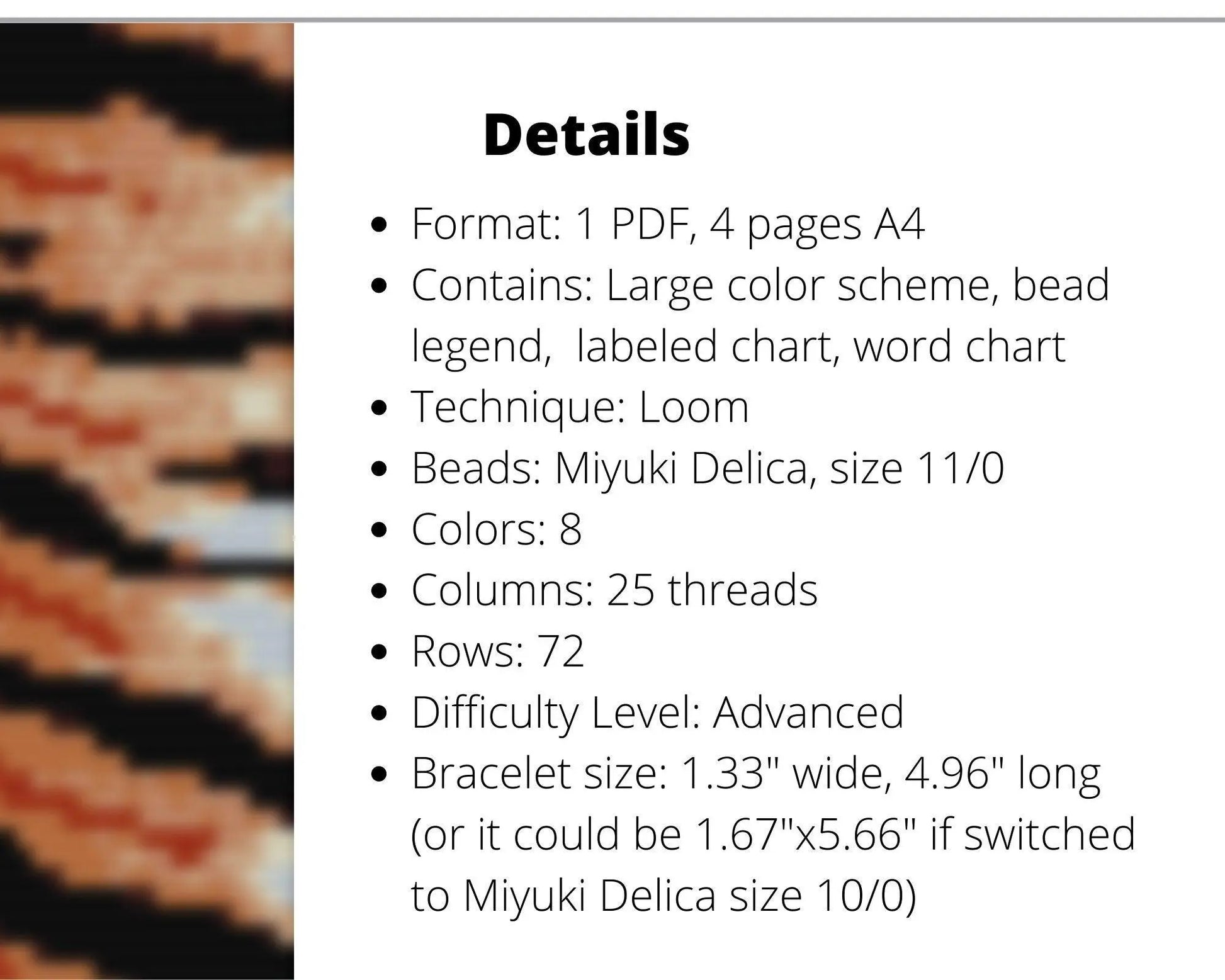 Tiger Print Loom pattern for wide beaded bracelet - NikoBeadsUA