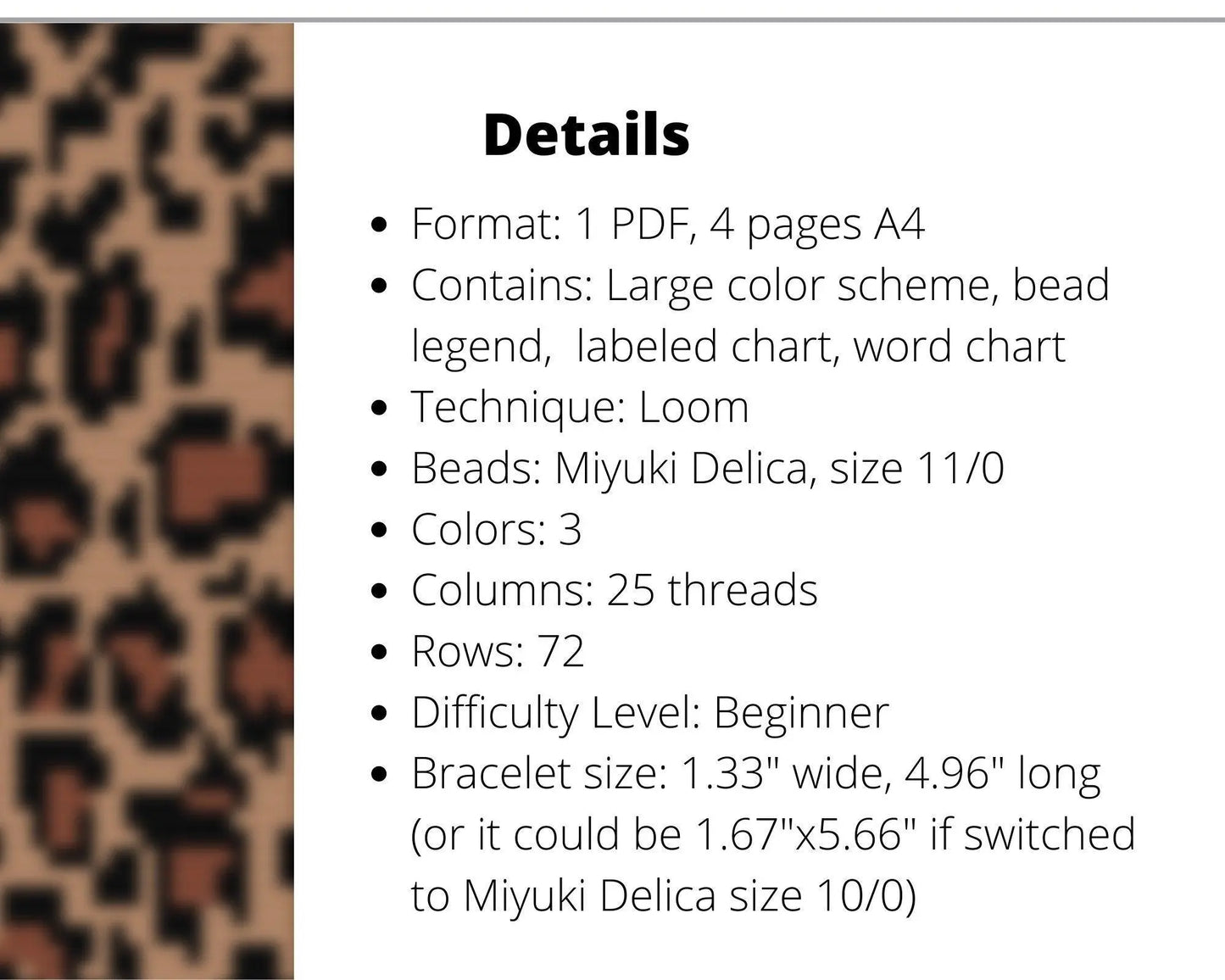 Leopard Print Loom pattern for wide beaded bracelet - NikoBeadsUA