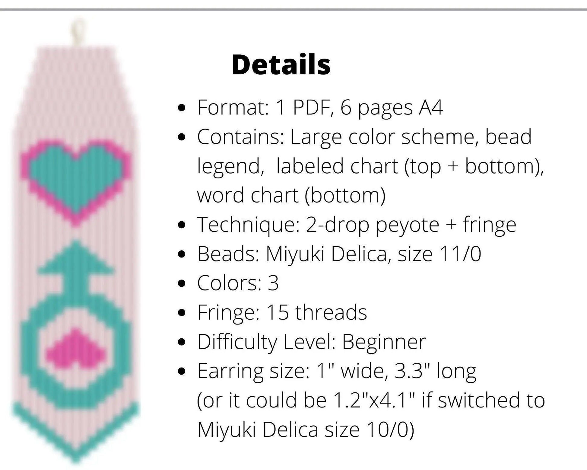 Love Brick Stitch pattern for fringe beaded earrings - NikoBeadsUA