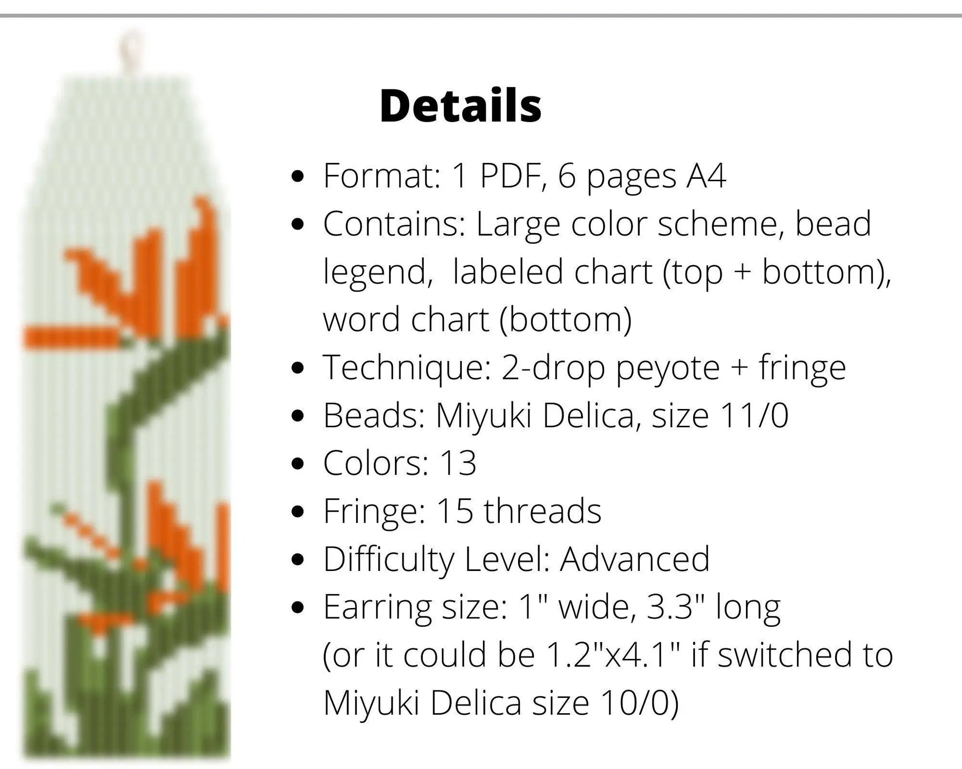 African Grey Parrot Brick Stitch pattern for fringe beaded earrings - NikoBeadsUA