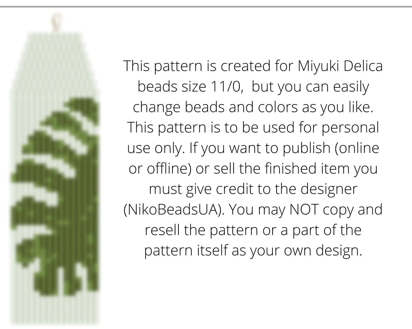 Monstera Brick Stitch pattern for fringe beaded earrings - NikoBeadsUA