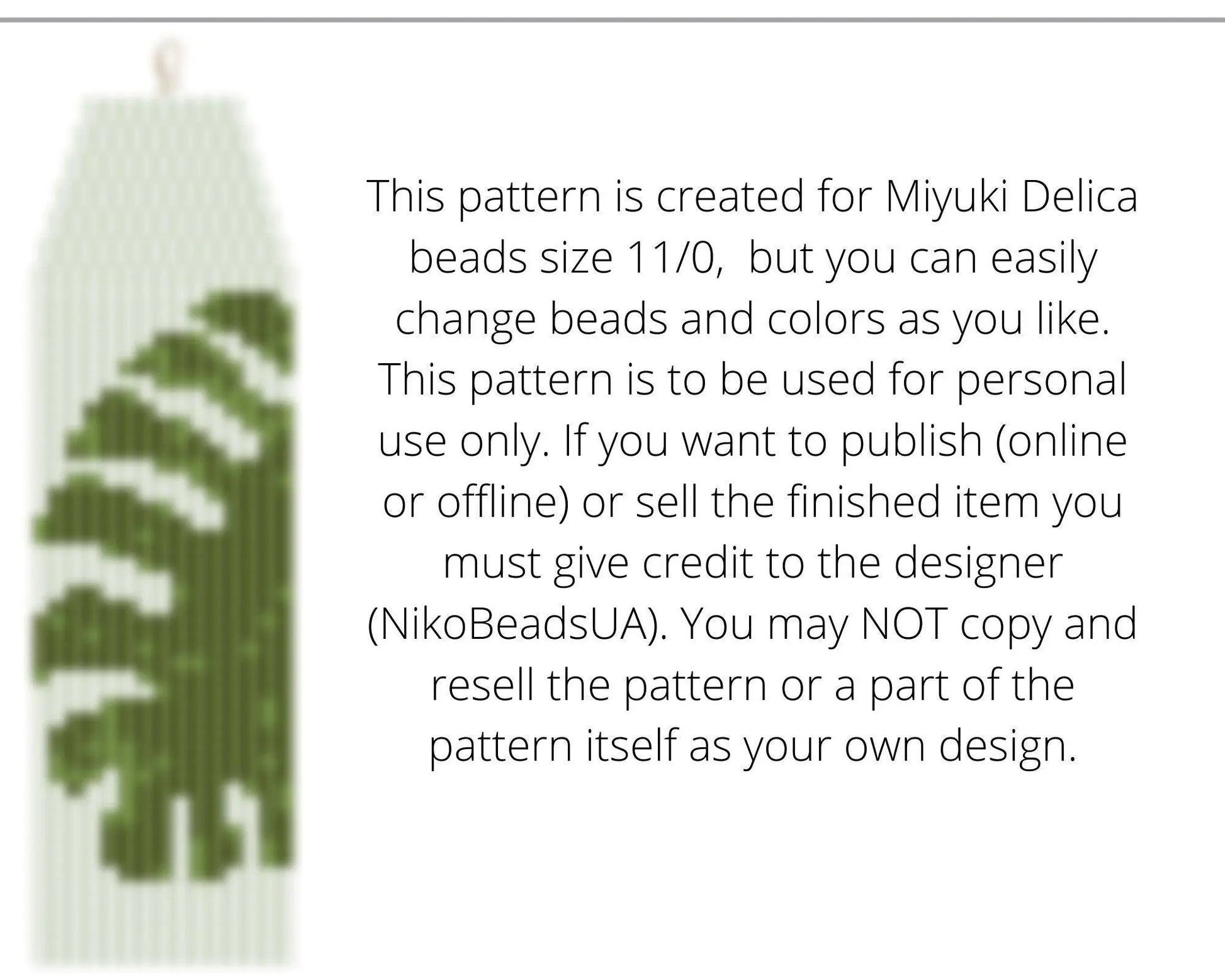 Monstera Brick Stitch pattern for fringe beaded earrings - NikoBeadsUA