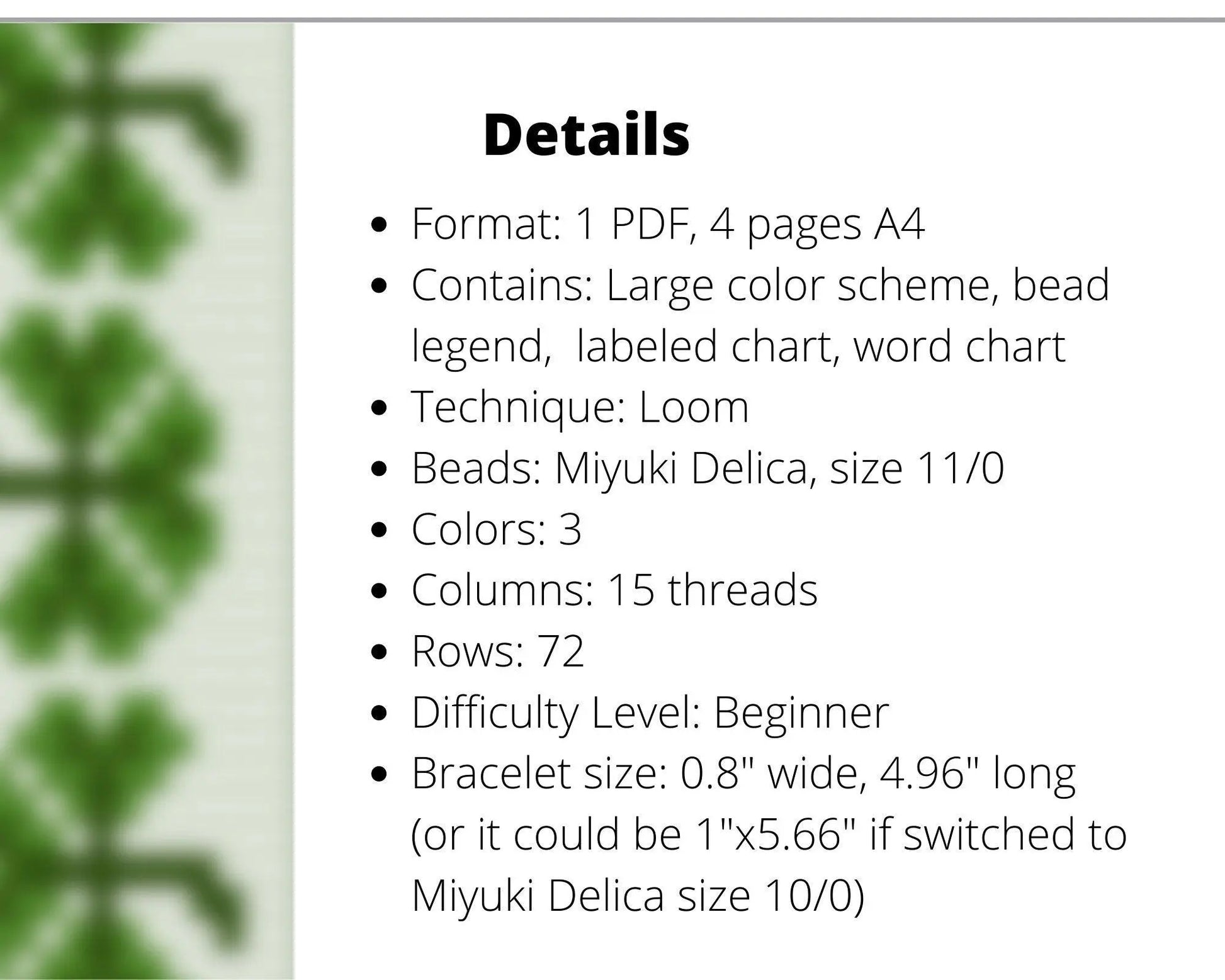 Shamrock Loom pattern for beaded bracelet - NikoBeadsUA