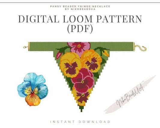 Pansy Fringe Loom pattern for beaded necklace - NikoBeadsUA