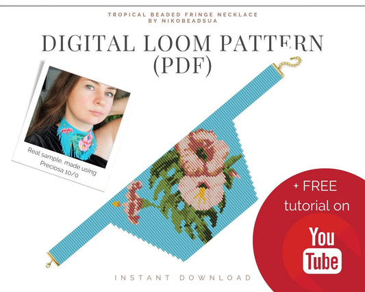 Tropical Fringe Loom pattern for beaded necklace - NikoBeadsUA