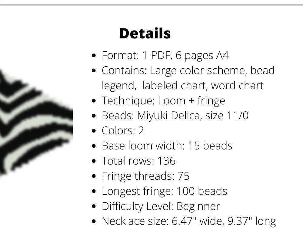 Zebra Stripe Beaded Loom Necklace Pattern with Fringe - DIY Jewelry Tutorial - NikoBeadsUA