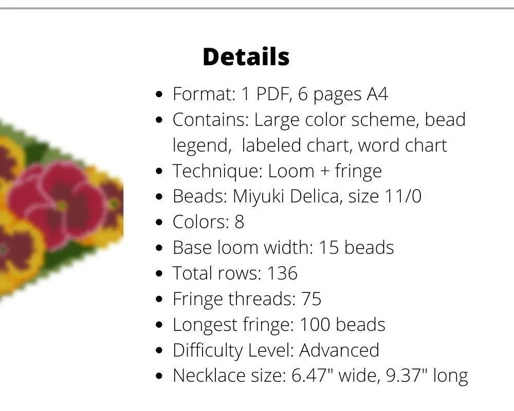 Pansy Fringe Loom pattern for beaded necklace - NikoBeadsUA