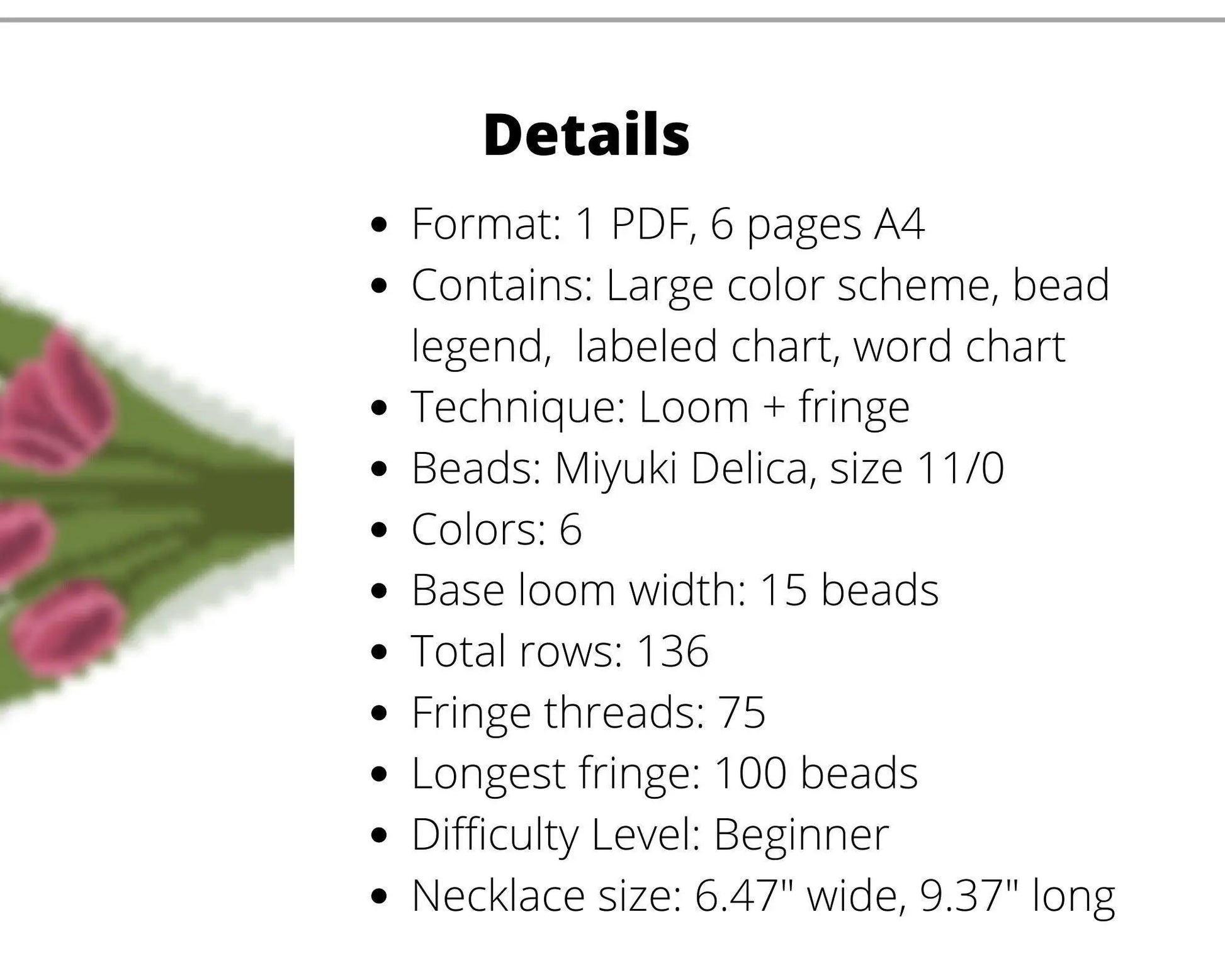Tulips Beaded Loom Fringe Necklace Pattern - DIY Boho Jewelry - NikoBeadsUA