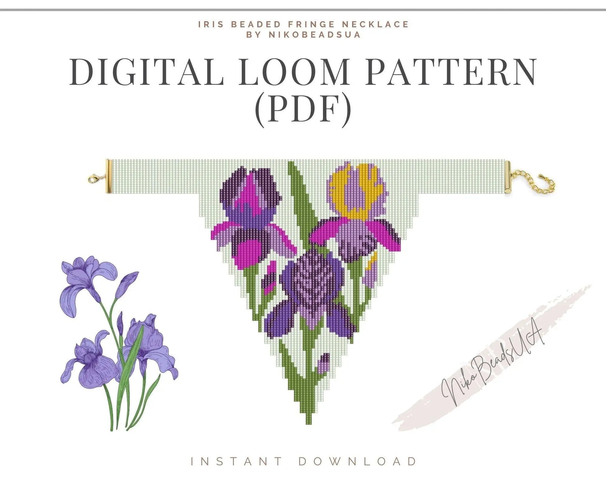Iris Beaded Loom Fringe Necklace Pattern - DIY Boho Jewelry - NikoBeadsUA