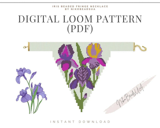 Iris Beaded Loom Fringe Necklace Pattern - DIY Boho Jewelry - NikoBeadsUA