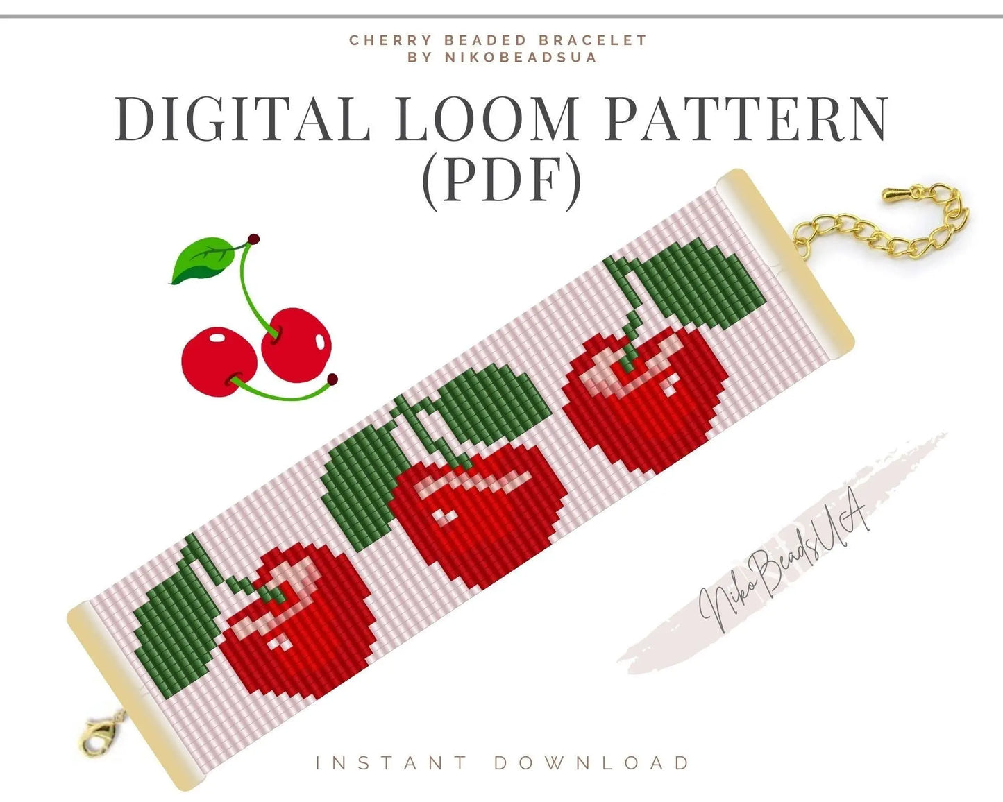 Cherry Loom pattern for beaded bracelet - NikoBeadsUA