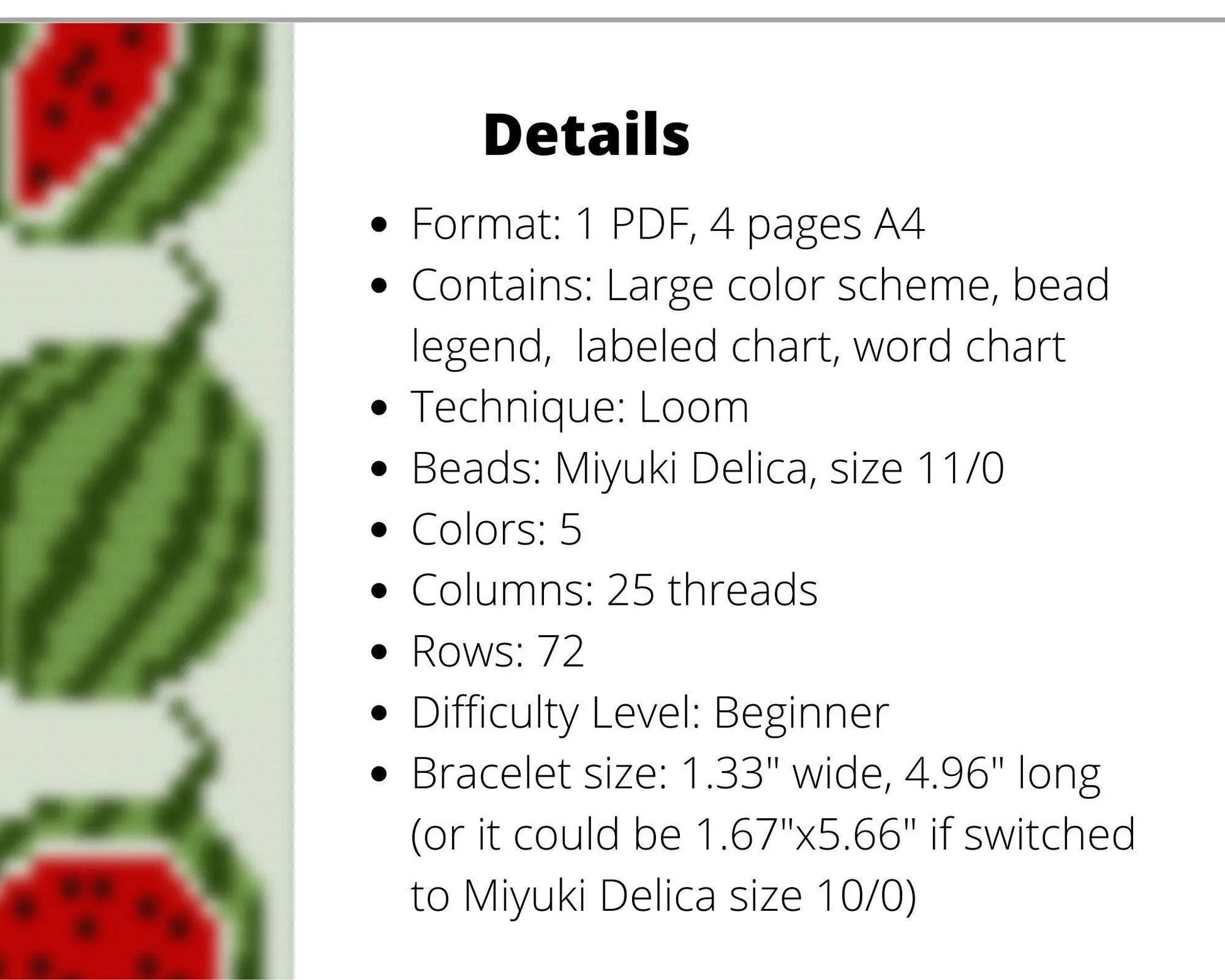 Watermelon Loom pattern for beaded bracelet - NikoBeadsUA