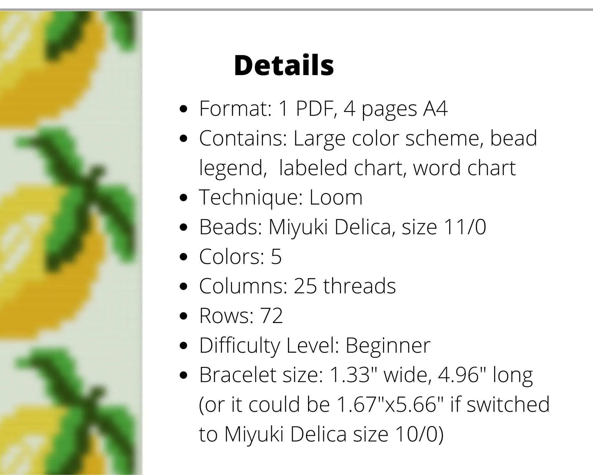 Lemon Loom pattern for beaded bracelet - NikoBeadsUA