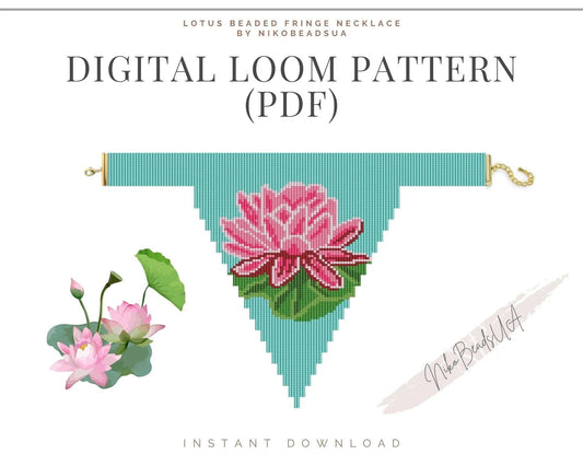 Lotus Beaded Loom Fringe Necklace Pattern - DIY Boho Jewelry - NikoBeadsUA