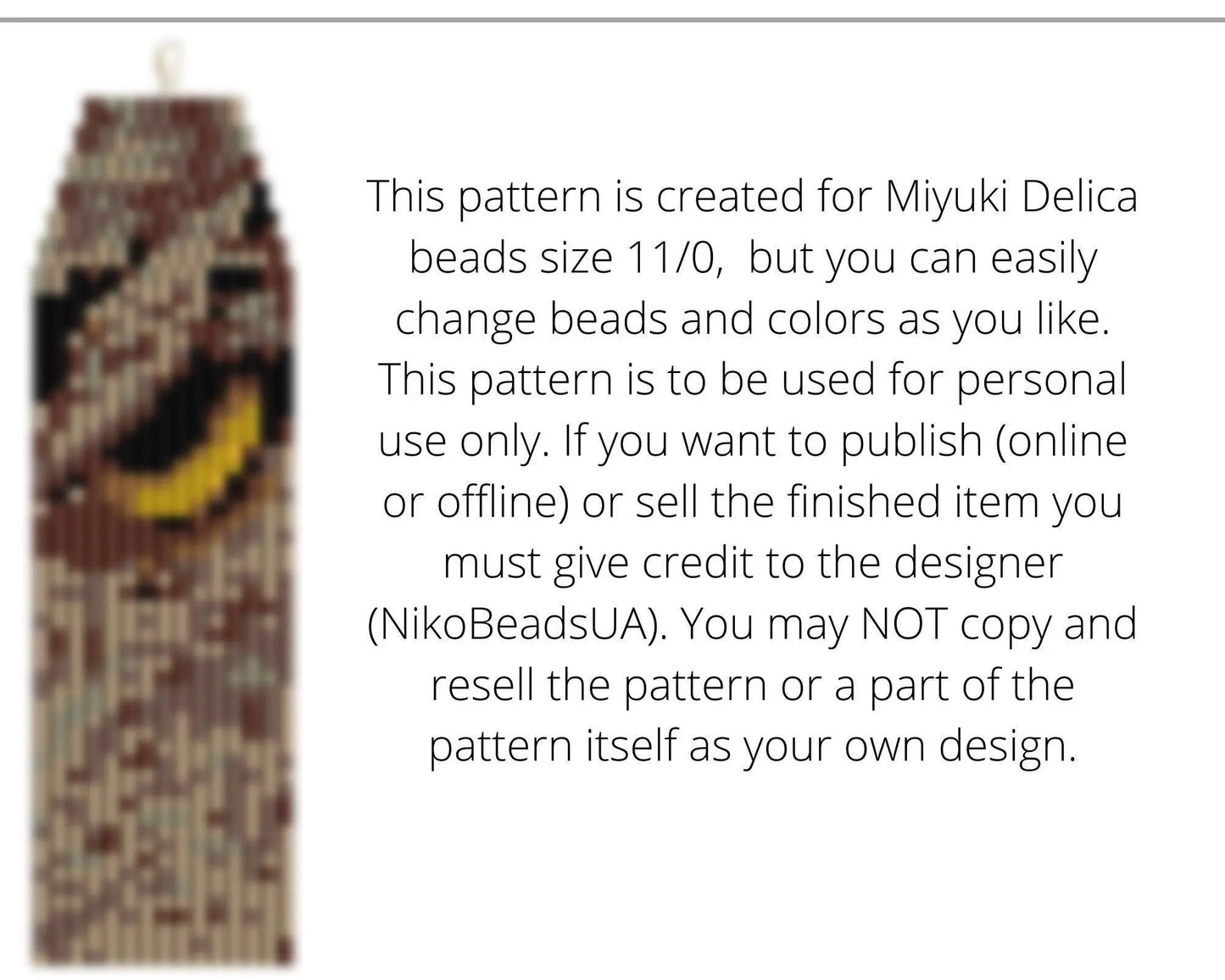 Owl Eye Brick Stitch pattern for fringe beaded earrings - NikoBeadsUA
