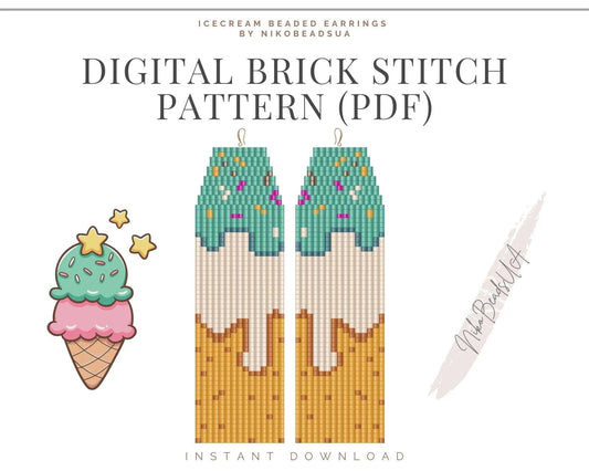 Ice cream Brick Stitch pattern for fringe beaded earrings - NikoBeadsUA