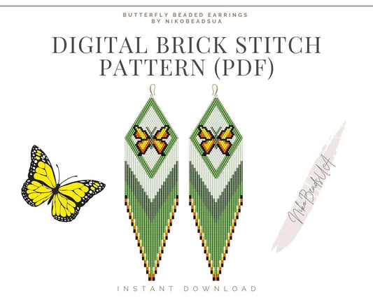 Butterfly Brick Stitch pattern for fringe beaded earrings - NikoBeadsUA