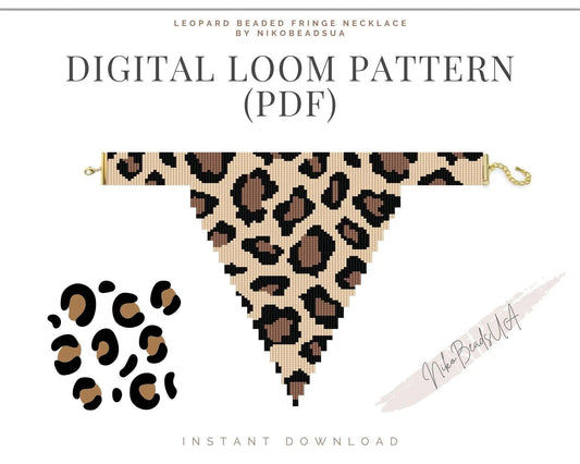 Leopard Beaded Loom Necklace Pattern with Fringe - DIY Jewelry Tutorial - NikoBeadsUA