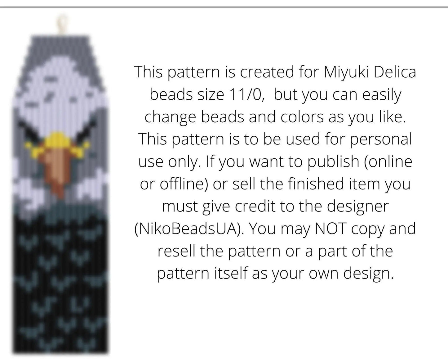 Bald Eagle Brick Stitch pattern for fringe beaded earrings - NikoBeadsUA