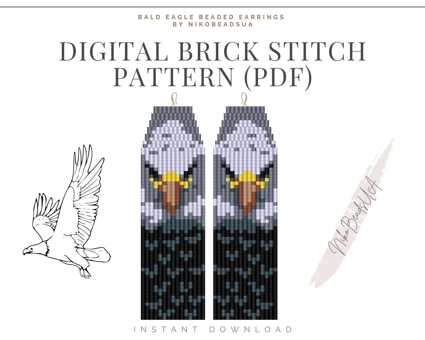 Bald Eagle Brick Stitch pattern for fringe beaded earrings - NikoBeadsUA