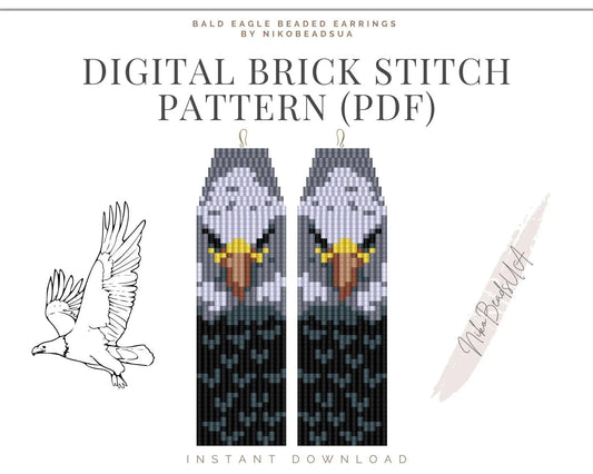 Bald Eagle Brick Stitch pattern for fringe beaded earrings - NikoBeadsUA