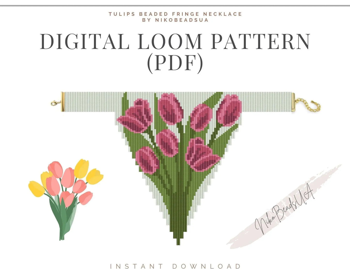 Tulips Beaded Loom Fringe Necklace Pattern - DIY Boho Jewelry - NikoBeadsUA