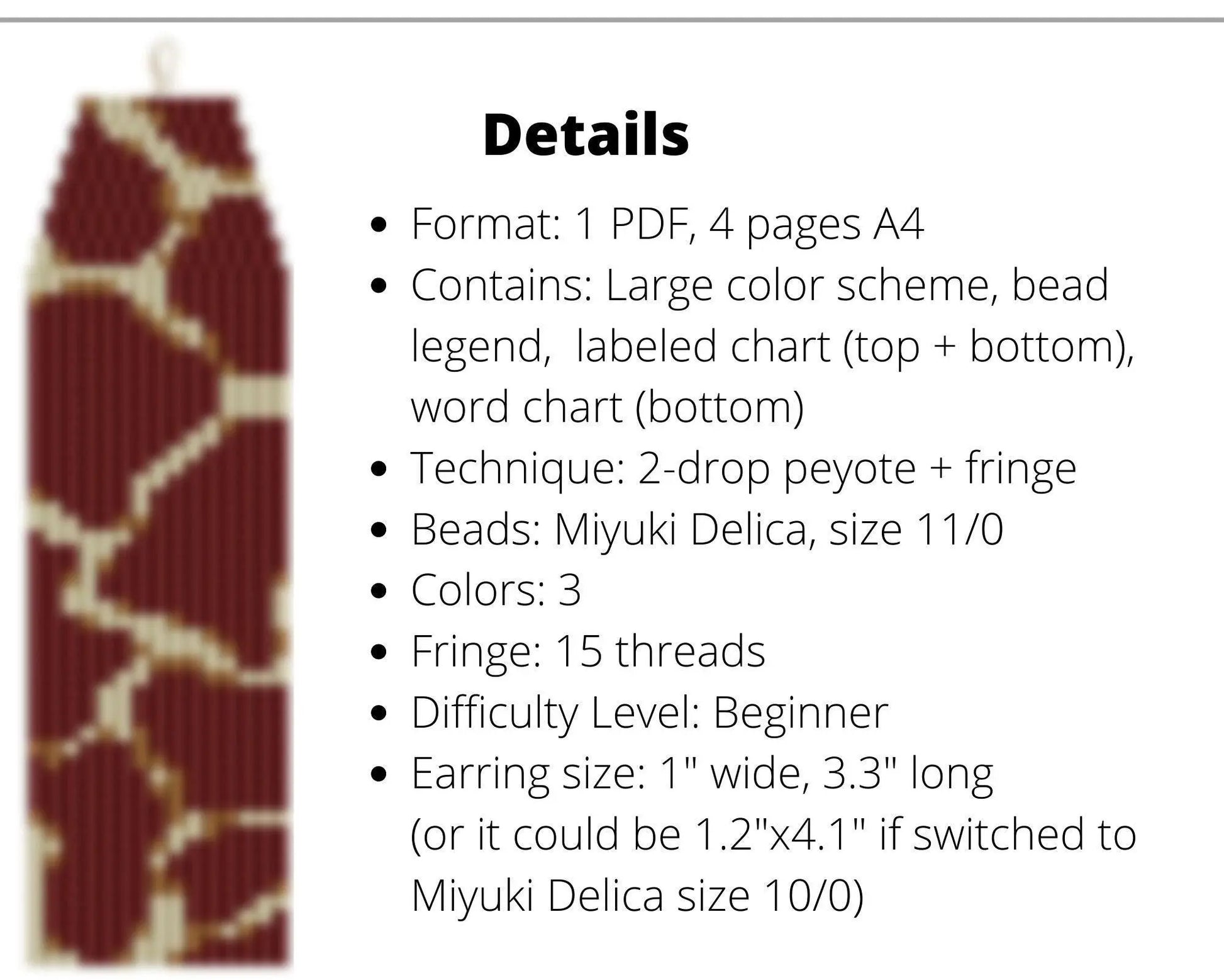 Giraffe Brick Stitch pattern for fringe beaded earrings - NikoBeadsUA