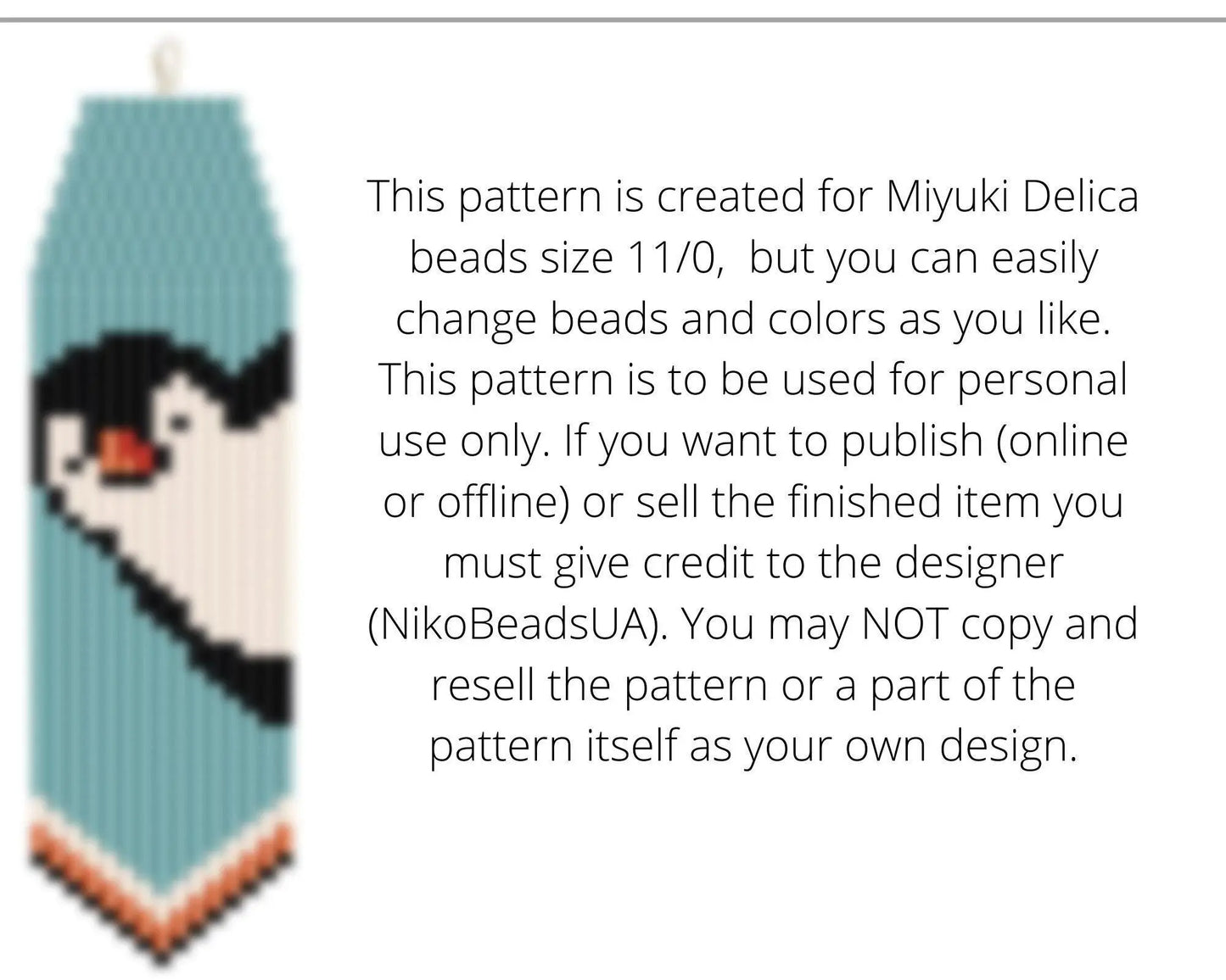 Penguin Brick Stitch pattern for fringe beaded earrings - NikoBeadsUA