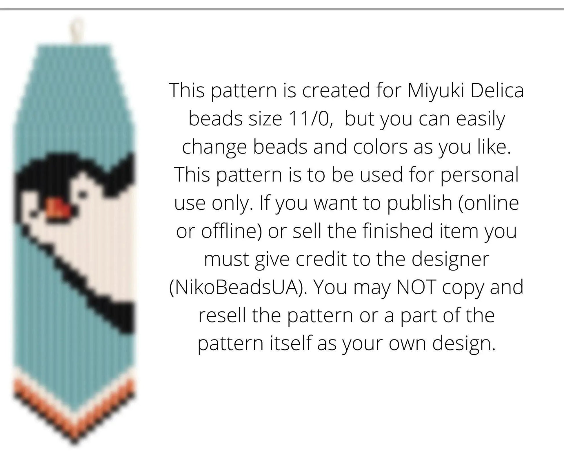 Penguin Brick Stitch pattern for fringe beaded earrings - NikoBeadsUA