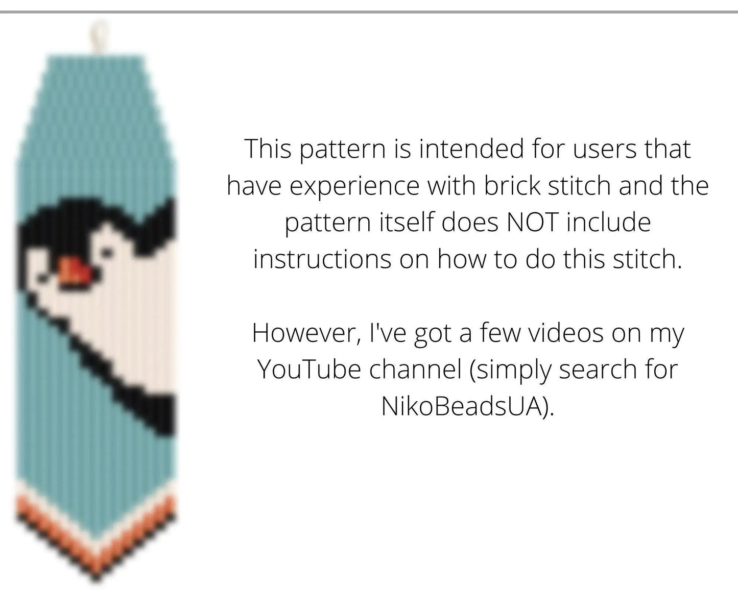 Penguin Brick Stitch pattern for fringe beaded earrings - NikoBeadsUA