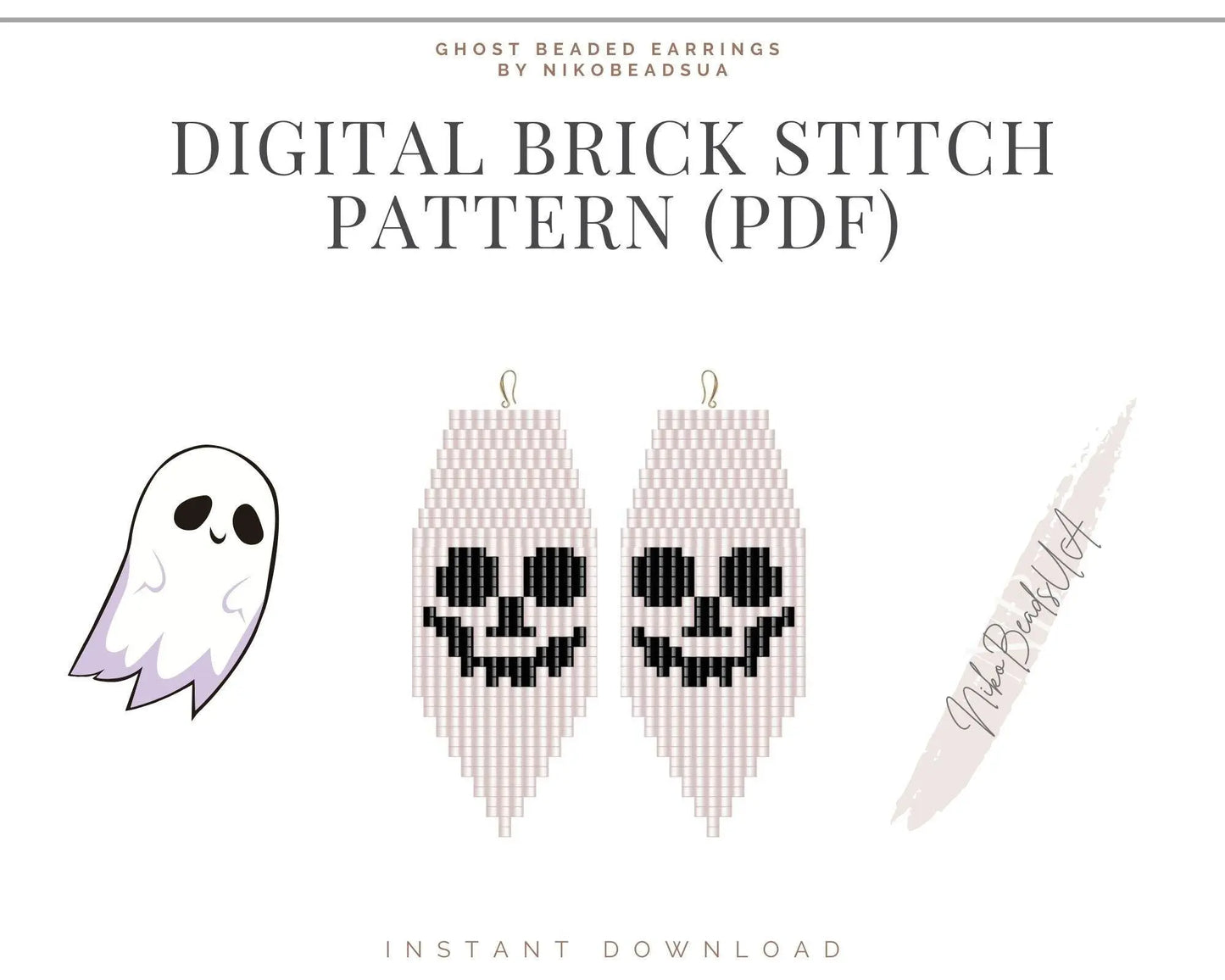 Halloween Skull Brick Stitch pattern for fringe beaded earrings - NikoBeadsUA