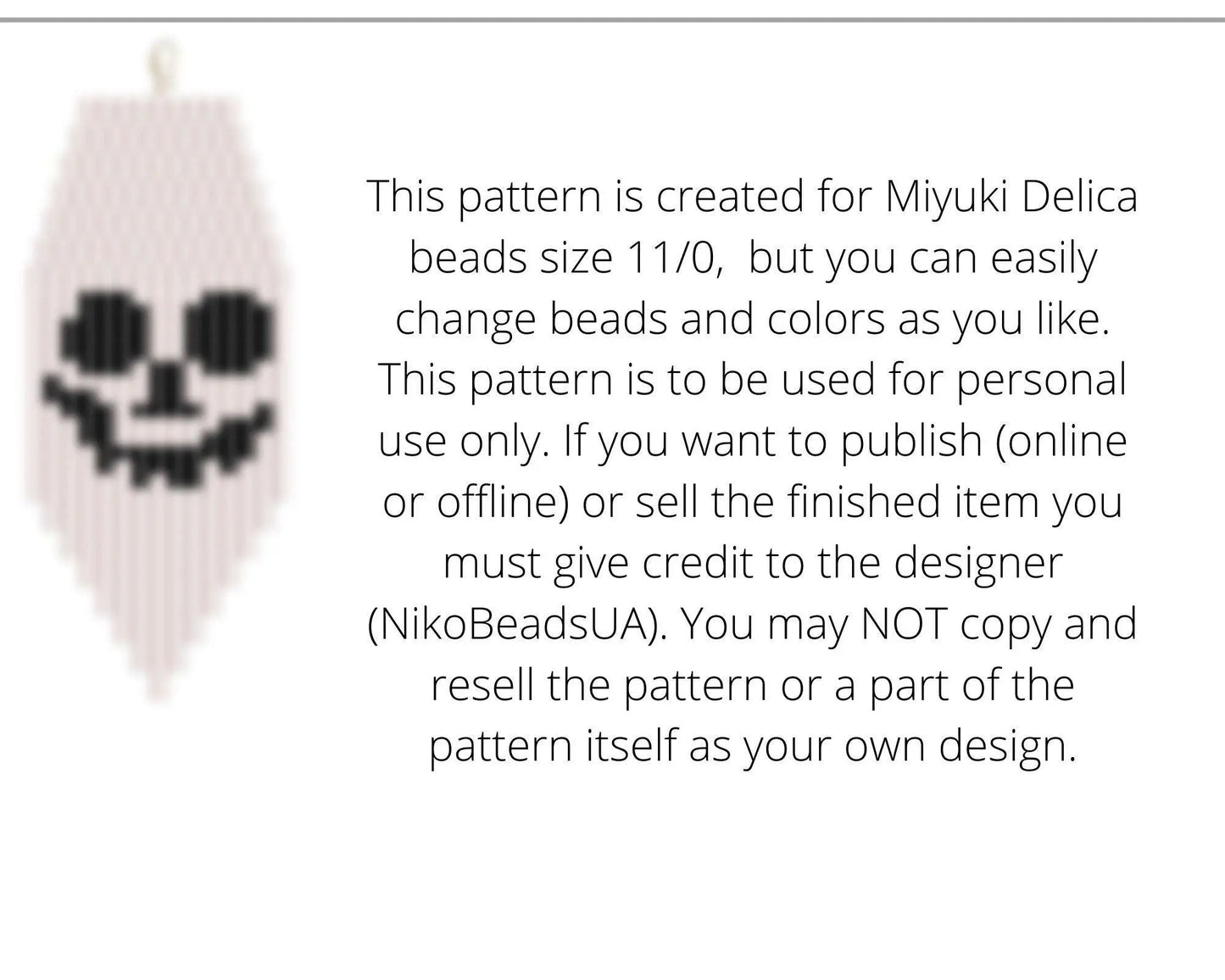 Halloween Skull Brick Stitch pattern for fringe beaded earrings - NikoBeadsUA