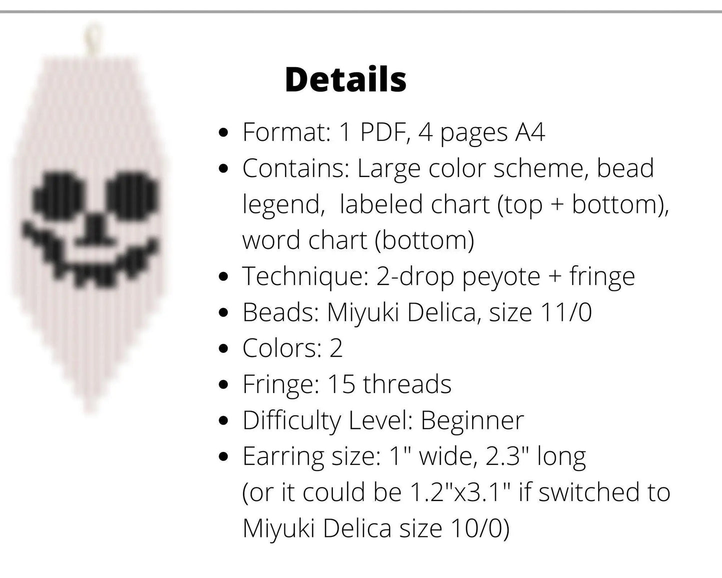 Halloween Skull Brick Stitch pattern for fringe beaded earrings - NikoBeadsUA