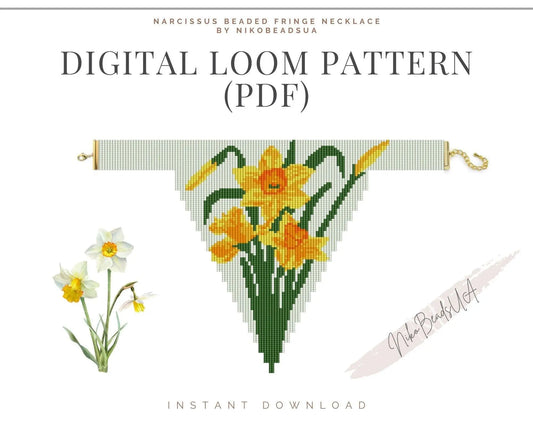 Narcissus Beaded Loom Fringe Necklace Pattern - DIY Boho Jewelry - NikoBeadsUA