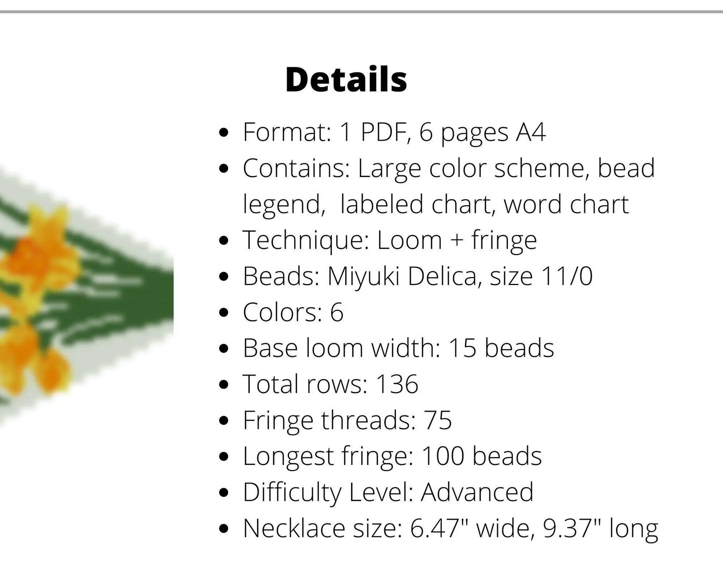 Narcissus Beaded Loom Fringe Necklace Pattern - DIY Boho Jewelry - NikoBeadsUA