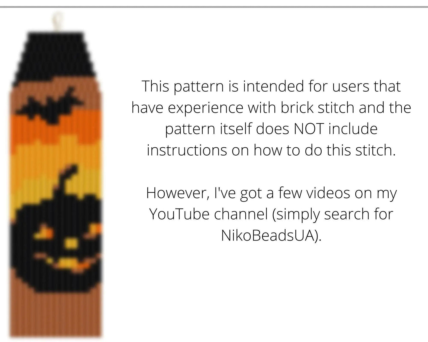 Halloween Brick Stitch pattern for fringe beaded earrings, pumpkin pattern - NikoBeadsUA