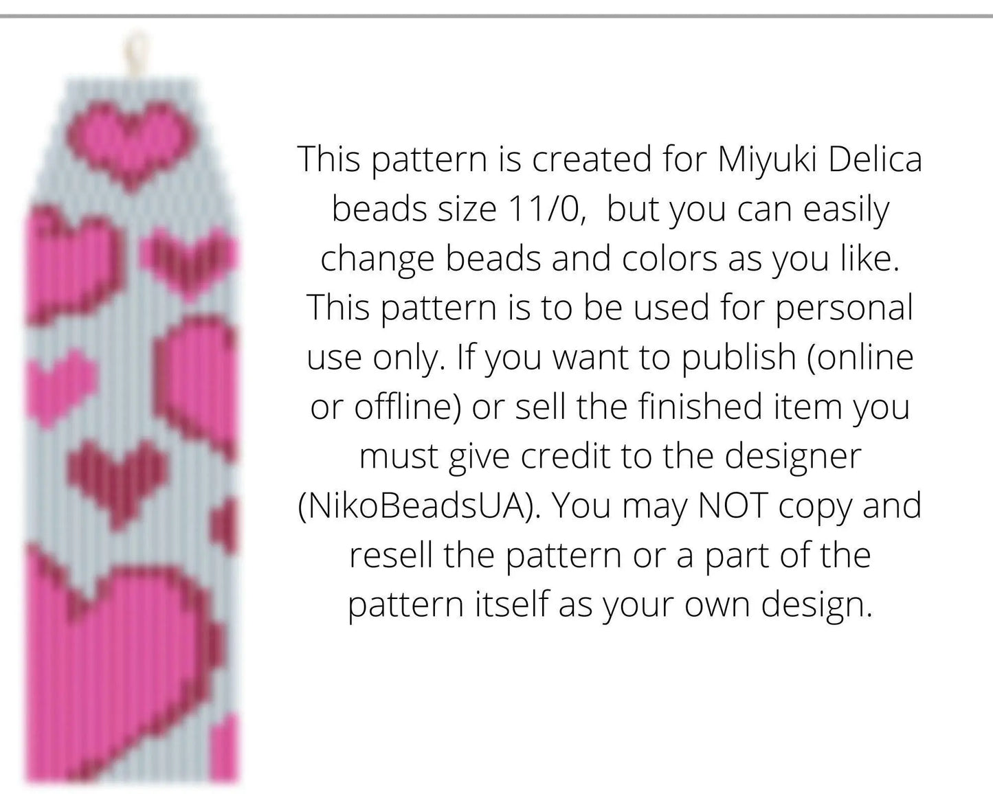 Hearts Brick Stitch pattern for fringe beaded earrings - NikoBeadsUA