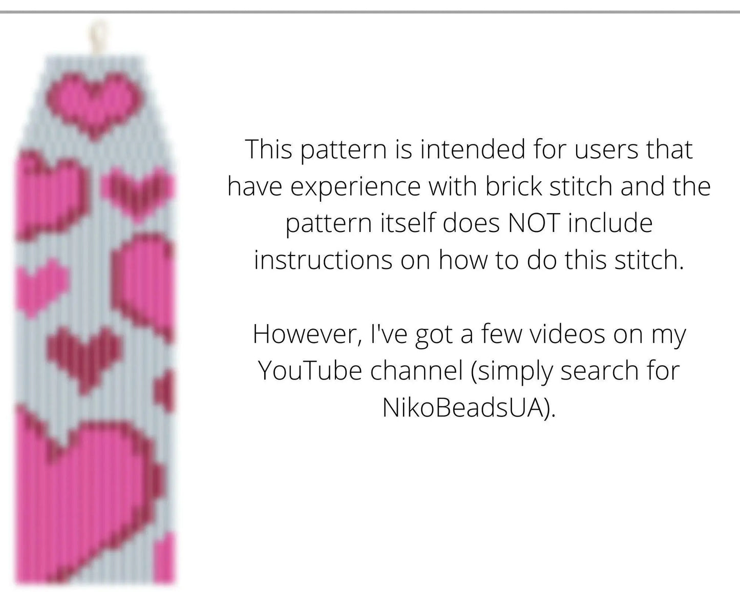 Hearts Brick Stitch pattern for fringe beaded earrings - NikoBeadsUA