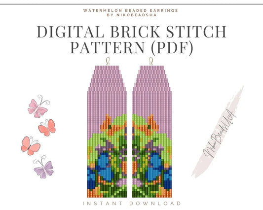 Spring Butterflies Brick Stitch pattern for fringe beaded earrings - NikoBeadsUA