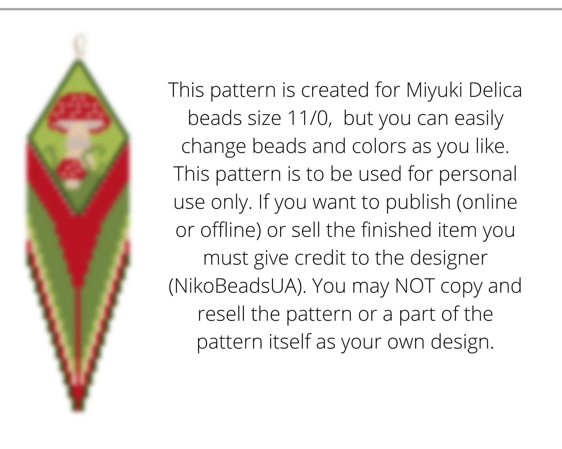 Mushroom Brick Stitch pattern for fringe beaded earrings with diamond top - NikoBeadsUA
