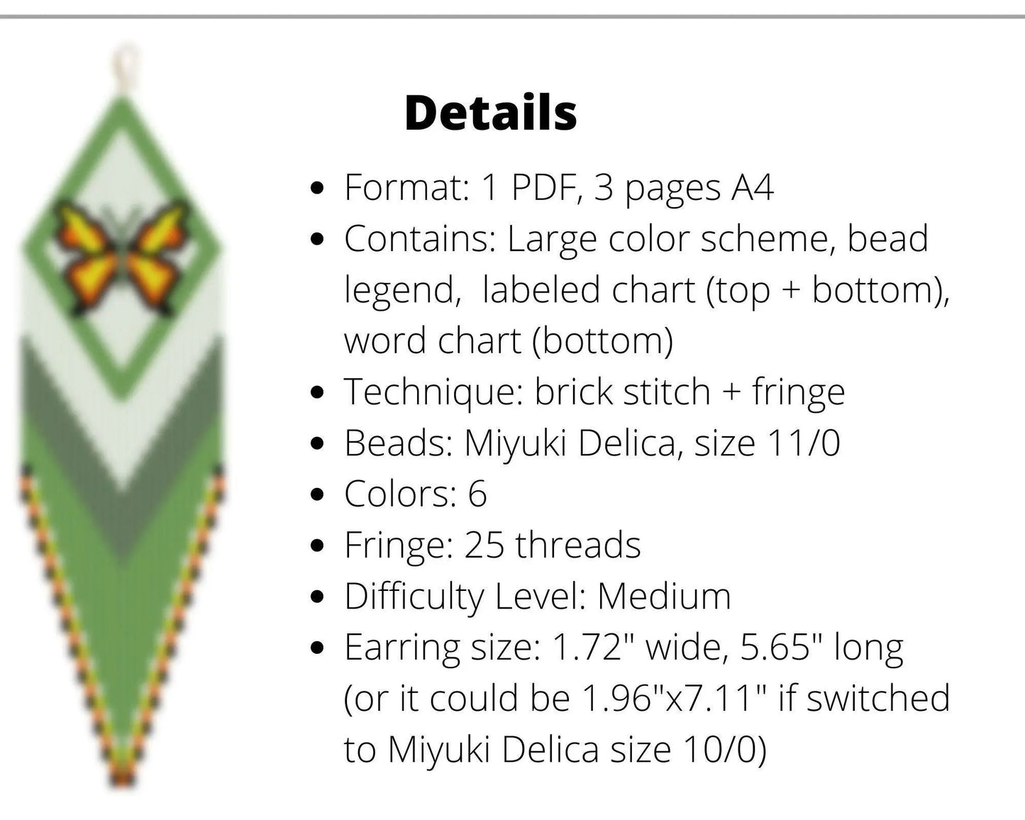 Butterfly Brick Stitch pattern for fringe beaded earrings - NikoBeadsUA