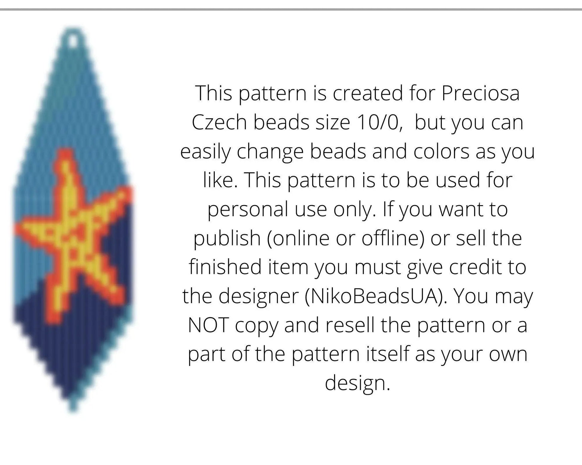 Starfish Brick Stitch pattern for fringe beaded earrings - NikoBeadsUA