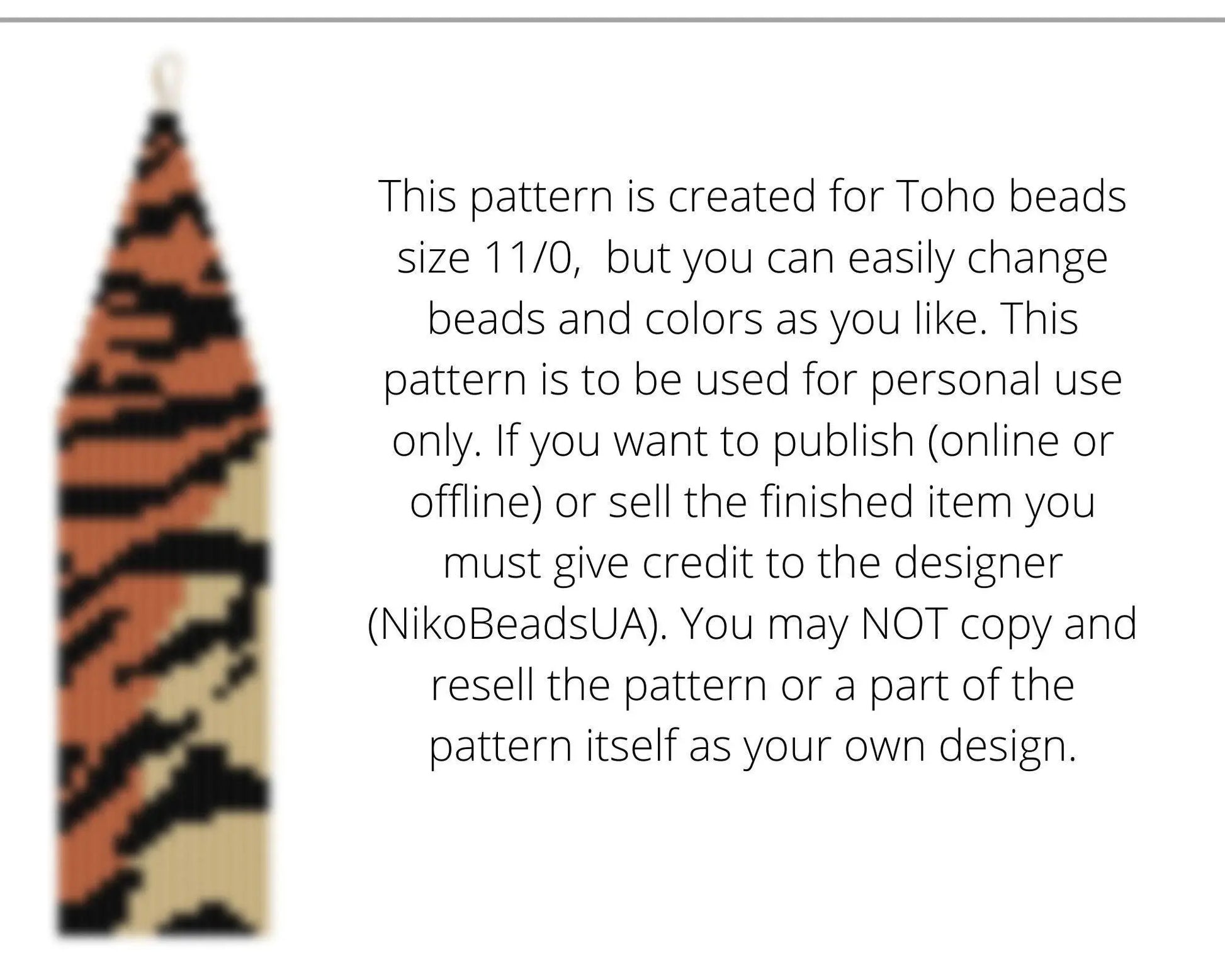 Tiger Brick Stitch pattern for fringe beaded earrings - Toho beads - NikoBeadsUA