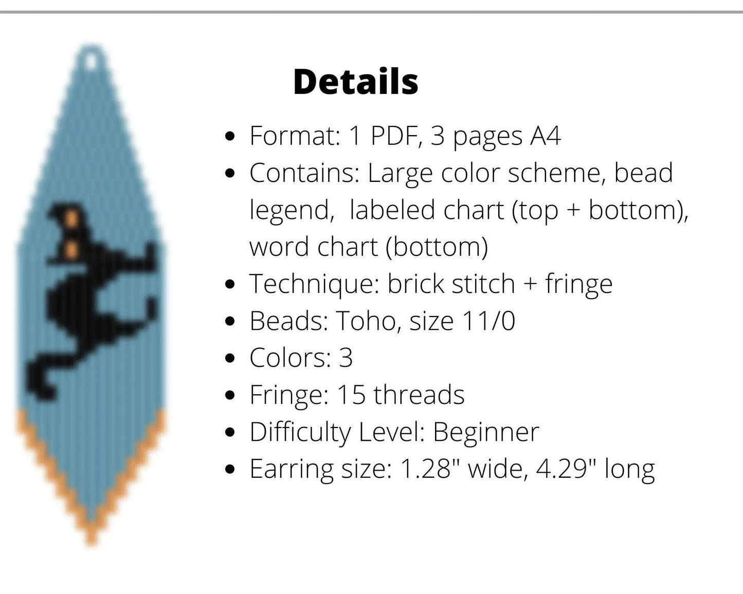 Black Cat Brick Stitch pattern for beaded fringe earrings - Toho beads - NikoBeadsUA