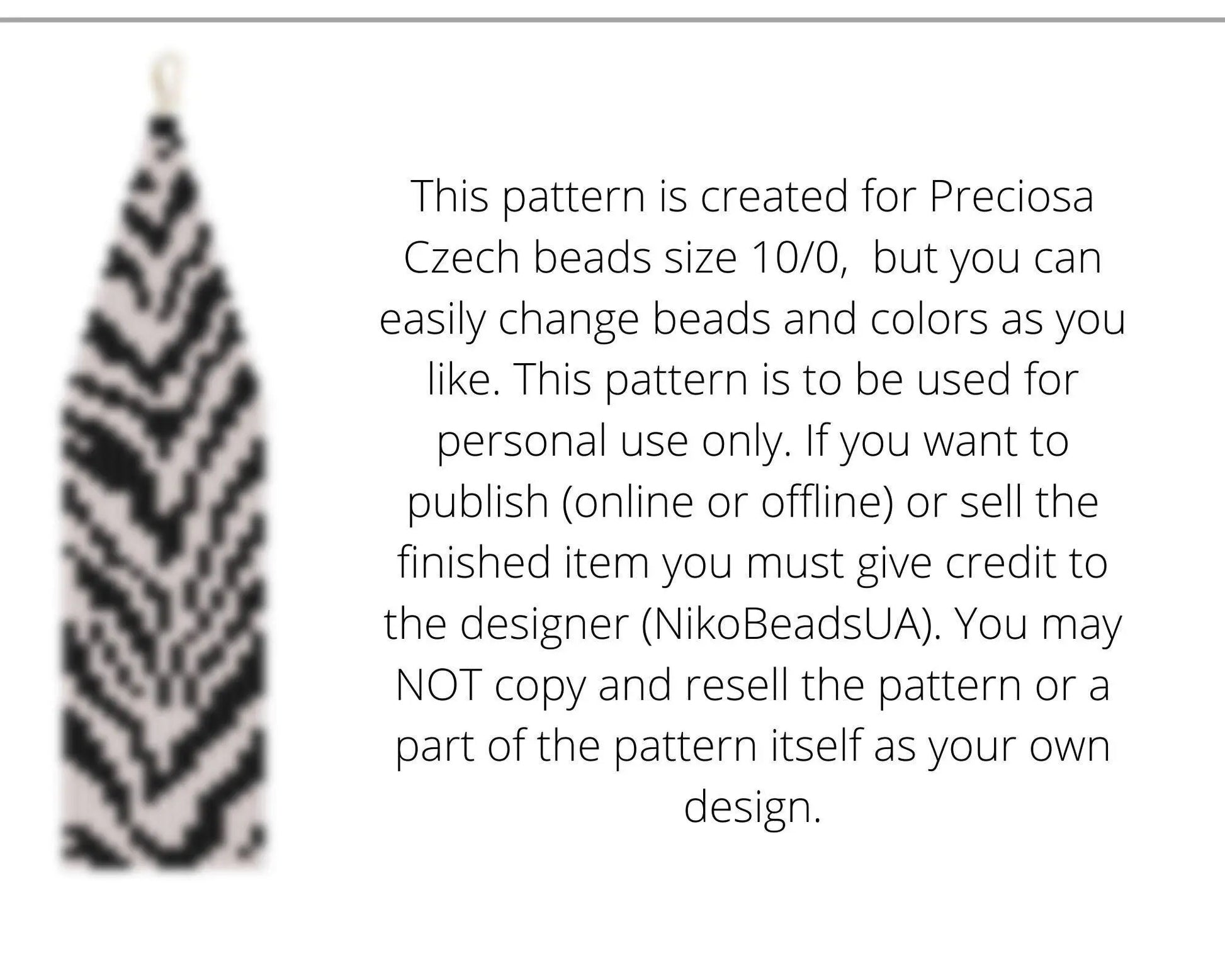 Zebra Brick Stitch pattern for fringe beaded earrings - Preciosa - NikoBeadsUA